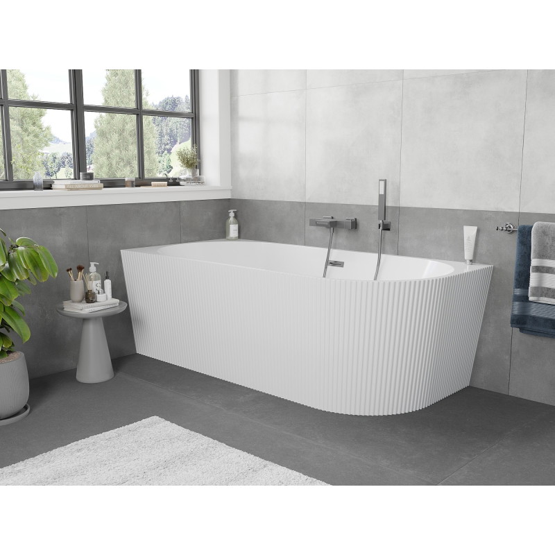 Mexen Silo voľne stojaca rohová vaňa ľavá ryhovaná 170 x 80 cm, biela, prepad gun gray brúsený - 52891708000L-66