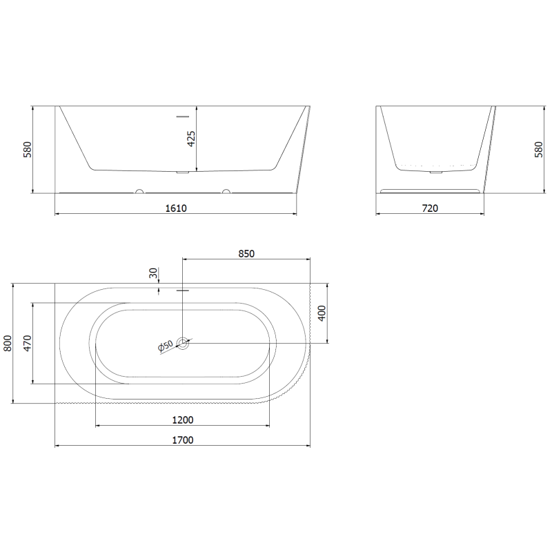 Mexen Silo voľne stojaca rohová ľavá ryhovaná vaňa 170 x 80 cm, biela, preliv gun metal - 52891708000L-95