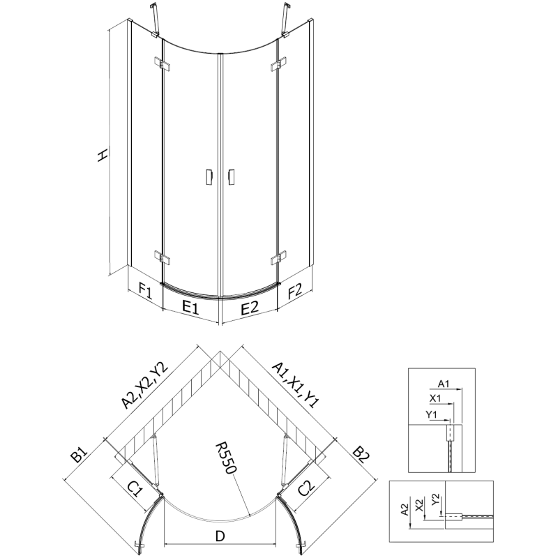 Mexen Mist polkruhová sprchová kabína výklopná 70 x 70 cm, transparentná, zlatá - 8A33-070-070-50-00