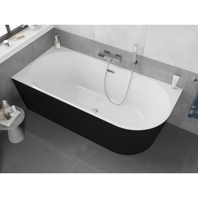 Mexen Silo voľne stojaca rohová ľavá ryhovaná vaňa 170 x 80 cm, biela/čierna, prepad chróm - 52891708075L-01