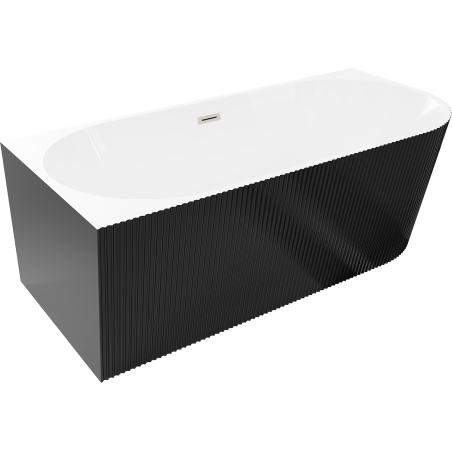 Mexen Silo voľne stojaca rohová ľavá rebrovaná vaňa 170 x 80 cm, biela/čierna, prepad brúsený nikel - 52891708075L-97
