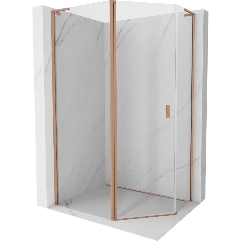 Mexen Mist L asymetrická päťuholníková sprchová kabína 100x80 cm, transparentná, brúsená meď - 8A8L-100-080-65-00