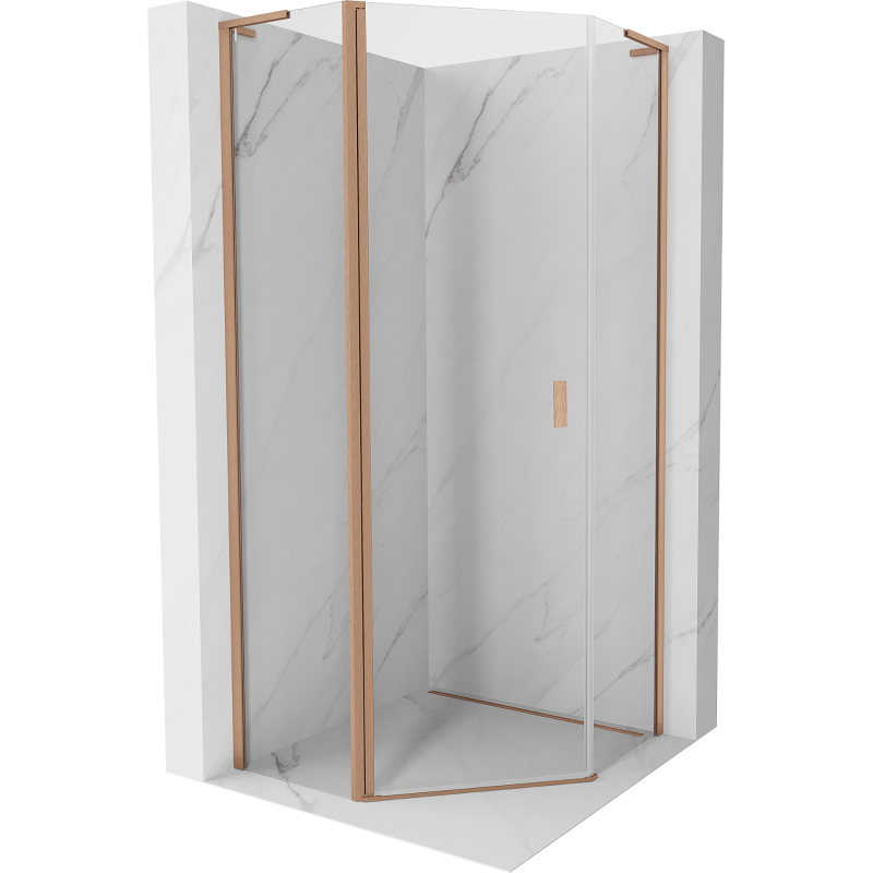 Mexen Mist L päťuholníková sprchová kabína s otvárateľnými dverami 90 x 90 cm, transparentná, brúsená meď - 8A8L-090-090-65-00
