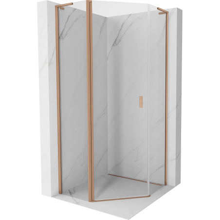Mexen Mist L päťuholníková sprchová kabína s otvárateľnými dverami 90 x 90 cm, transparentná, brúsená meď - 8A8L-090-090-65-00