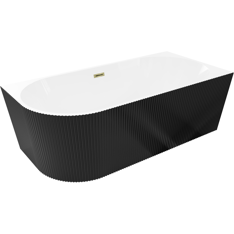Mexen Silo voľne stojaca rohová pravá ryhovaná vaňa 150 x 75 cm, biela/čierna, prepad zlatý - 52891507575P-50