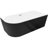 Mexen Silo voľne stojaca rohová pravá ryhovaná vaňa 150 x 75 cm, biela/čierna, prepad zlatý - 52891507575P-50