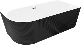 Mexen Silo voľne stojaca rohová pravá ryhovaná vaňa 150 x 75 cm, biela/čierna, zlatý prepad - 52891507575P-50