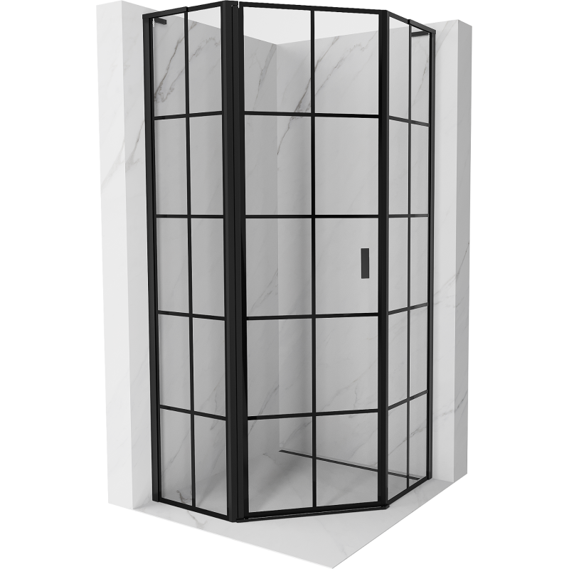 Mexen Mist L päťuholníková sprchová kabína otváracia ľavá 80 x 80 cm, čierna mriežka, čierna - 8A8L-080-080-70-77-L