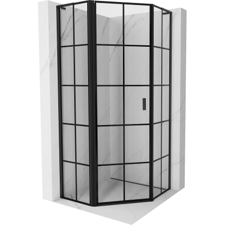 Mexen Mist L päťuholníková sprchová kabína otváracia ľavá 80 x 80 cm, čierna mriežka, čierna - 8A8L-080-080-70-77-L