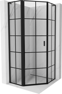 Mexen Mist L Päťuholníkový sprchový kút s výkyvnými dverami vľavo 80 x 80 cm, čierna mriežka, čierna