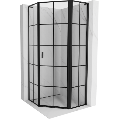 Mexen Mist L päťuholníková sprchová kabína s pántmi vpravo 90 x 90 cm, čierna mriežka, čierna - 8A8L-090-090-70-77-P