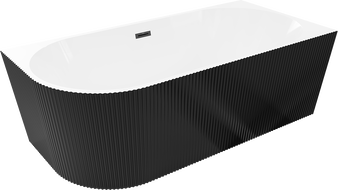 Mexen Silo voľne stojaca rohová vaňa pravá ryhovaná 150 x 75 cm, biela/čierna, čierny prepad - 52891507575P-70