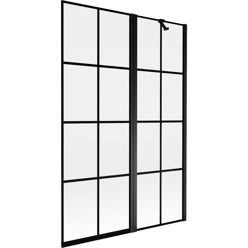 Mexen Mist sprchová záclona 2-krídlová pravá 120 x 150 cm, čierna mriežka, čierna - 8A9-120-011-70-77-P