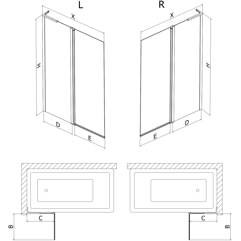 Mexen Mist L vaničková zástena 2-krídlová 100 x 150 cm, transparentná, čierna - 8A9L-100-011-70-00