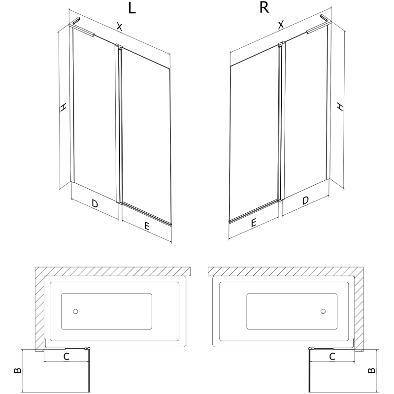 Mexen Mist L vaňová zástena 2-krídlová 110 x 150 cm, transparentná, čierna - 8A9L-120-011-70-00