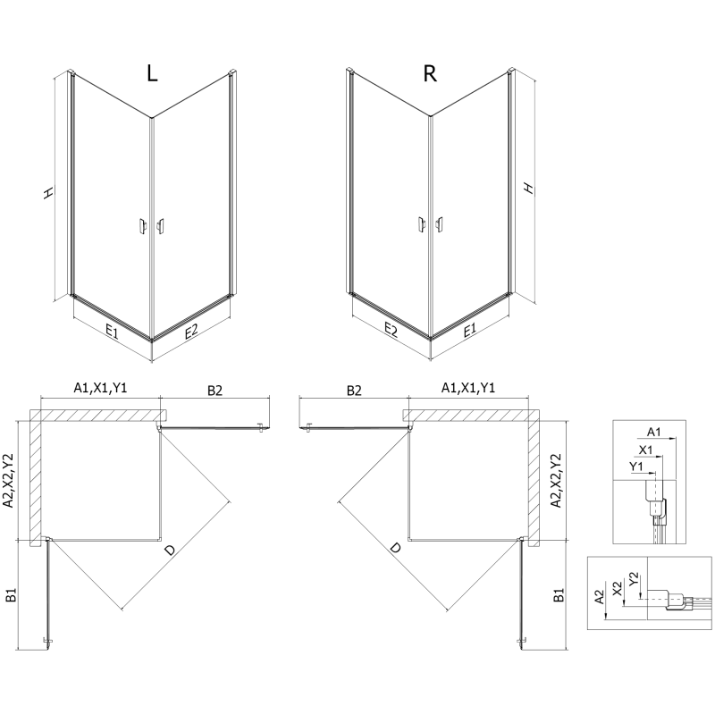 Mexen Mist-B Duo sprchový kút s otváracími dverami 90 x 80 cm, priehľadný, zlatý - 8A2-090-080-50-00