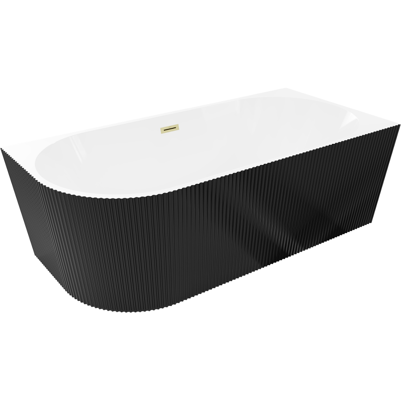 Mexen Silo samostatne stojaca rohová vaňa pravá ryhovaná 170 x 80 cm, biela/čierna, prepad zlatý kartáčovaný - 52891708075P-55