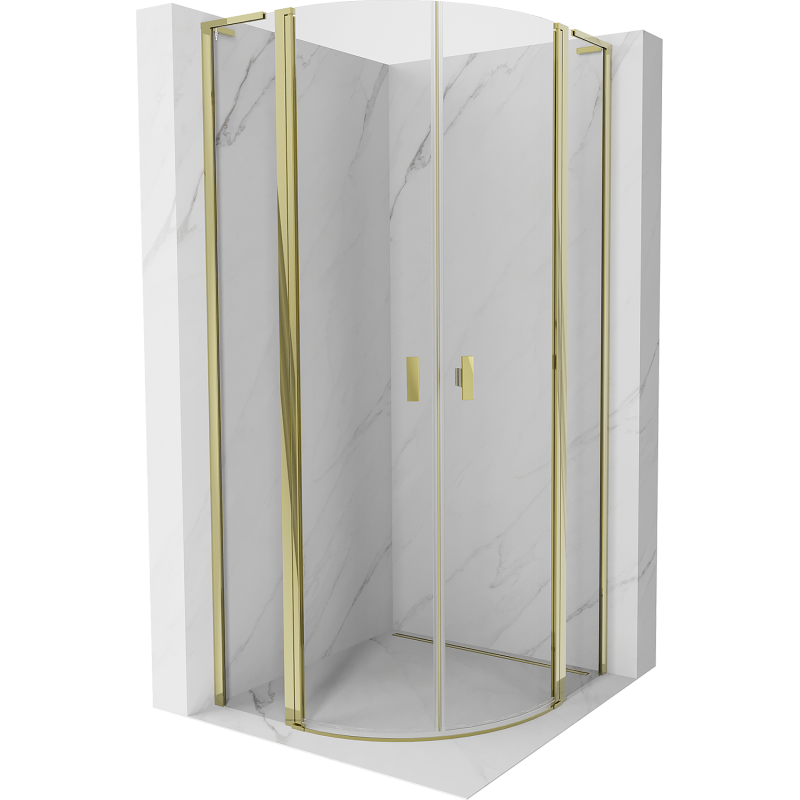 Mexen Mist L polkruhová sprchová kabína s vyklápacími dverami 100 x 100 cm, transparentná, zlatá - 8A32L-100-100-50-00