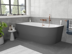 Mexen Silo voľne stojaca rohová vaňa ľavá ryhovaná 150 x 75 cm, biela/sivá, prepadová meď kartáčovaná - 52891507562L-65