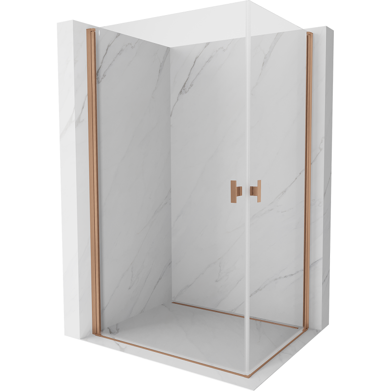Mexen Mist-B Duo sprchový kút otvárací 75 x 70 cm, transparentný, brúsená meď - 8A2-075-070-65-00
