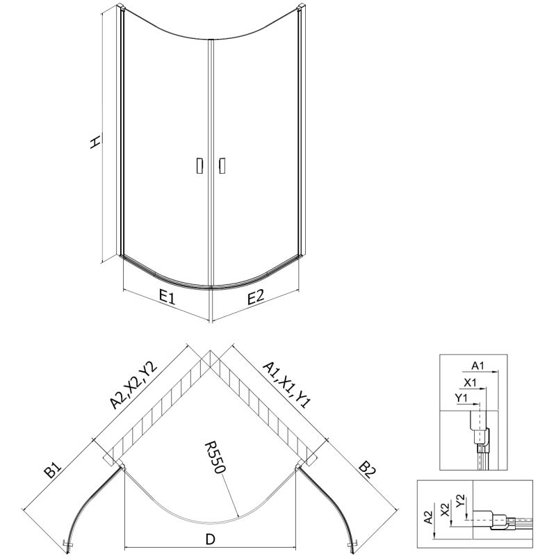 Mexen Mist sprchový kút polkruhový sklopný 80 x 80 cm, transparentný, čierny - 8A31-080-080-70-00