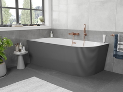 Mexen Silo voľne stojaca rohová vaňa ľavá vrúbkovaná 170 x 80 cm, biela/sivá, prepad leštená meď - 52891708062L-65