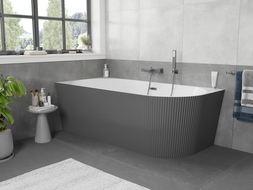 Mexen Silo vaňa voľne stojaca rohová ľavá ryhovaná 170 x 80 cm, biela/sivá, prepad gun gray brúsený - 52891708062L-66