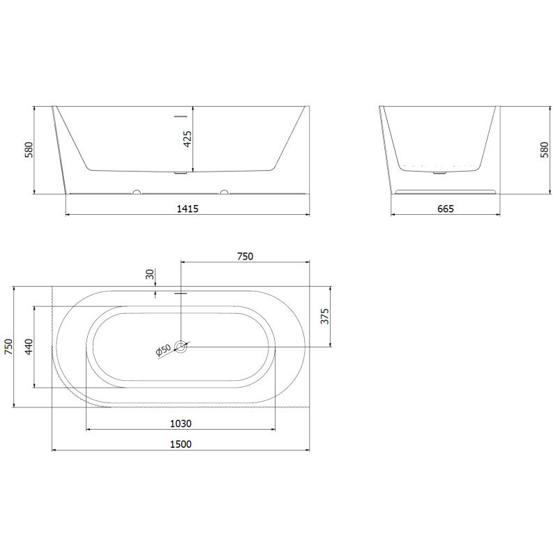 Mexen Silo voľne stojaca rohová pravá drážkovaná vaňa 150 x 75 cm, biela/sivá, prepad chróm - 52891507562P-01