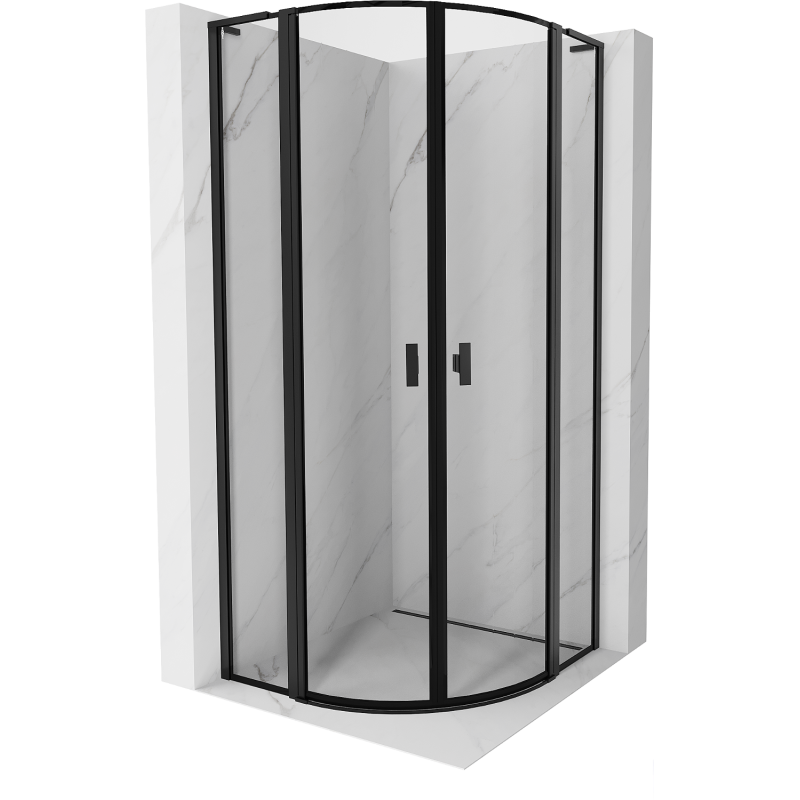 Mexen Mist L polkruhový sprchový kút 90 x 90 cm, čierny rám, čierny - 8A32L-090-090-70-70