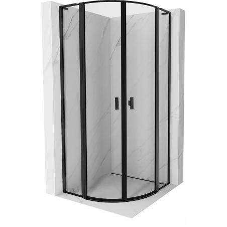Mexen Mist L polkruhový sprchový kút 90 x 90 cm, čierny rám, čierny - 8A32L-090-090-70-70