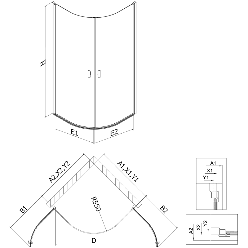 Mexen Mist polokruhová sprchová kabína s otočnými dverami 80 x 80 cm, čierny rám, čierna - 8A31-080-080-70-70