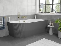 Mexen Silo voľne stojaca rohová pravá s ryhovaním 150 x 75 cm, biela/sivá, prepad zlatý kartáčovaný - 52891507562P-55