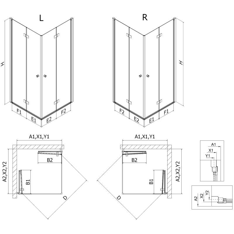 Mexen Mist-F Duo skladací sprchový kút, ľavý 120 x 110 cm, čierny rám, čierna - 8A6-120L-110P-70-70