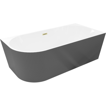 Mexen Silo voľne stojaca rohová vaňa pravá ryhovaná 170 x 80 cm, biela/sivá, prepad zlatý kartáčovaný - 52891708062P-55