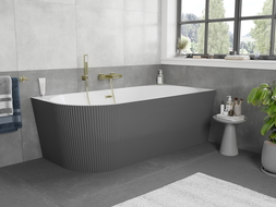 Mexen Silo voľne stojaca rohová pravá ryhovaná vaňa 170 x 80 cm, biela/sivá, zlatý brúsený prepad - 52891708062P-55