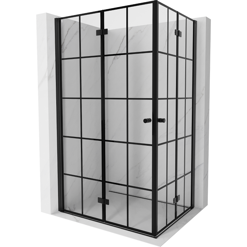 Mexen Mist-F Duo skladací sprchovací kút 90 x 70 cm, čierna mriežka, čierna - 8A6-090L-070P-70-77
