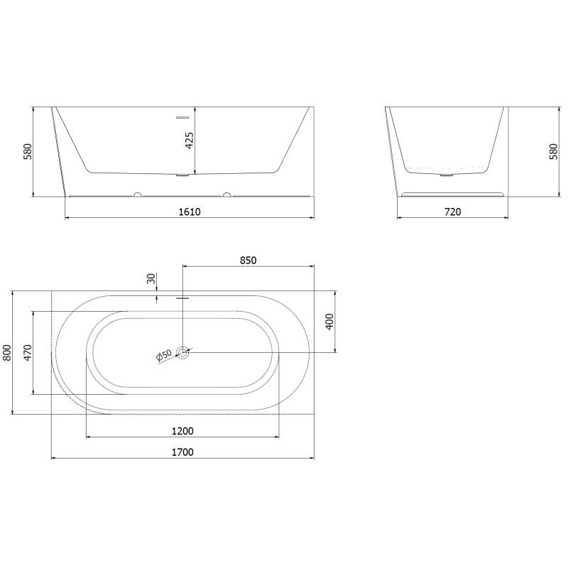Mexen Silo voľne stojaca rohová pravá ryhovaná vaňa 170 x 80 cm, biela/sivá, prepad gun gray leštený - 52891708062P-66