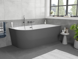 Mexen Silo voľne stojaca rohová pravá ryhovaná vaňa 170 x 80 cm, biela/sivá, prepad gun gray kartáčovaný - 52891708062P-66