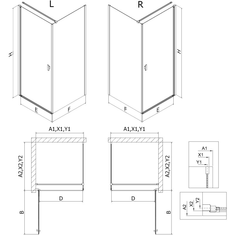 Mexen Mist-B sprchová kabína s ľavými otváracími dverami 70 x 80 cm, čierny rám, čierna - 8A2T-070-080-70-70-L