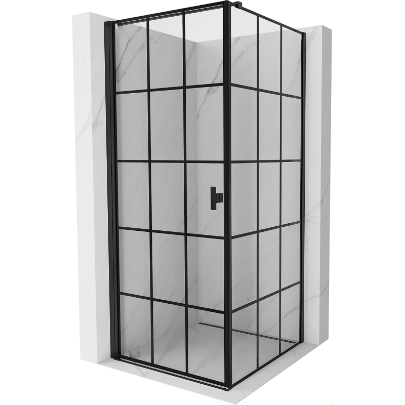 Mexen Mist-B otáčavá sprchová kabína ľavá 90 x 90 cm, čierna mriežka, čierna - 8A2T-090-090-70-77-L