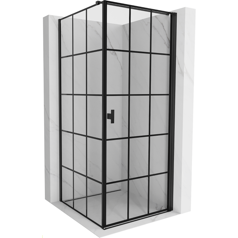 Mexen Mist-B pravý sklopný sprchový kút 90 x 90 cm, čierna mriežka, čierny - 8A2T-090-090-70-77-P