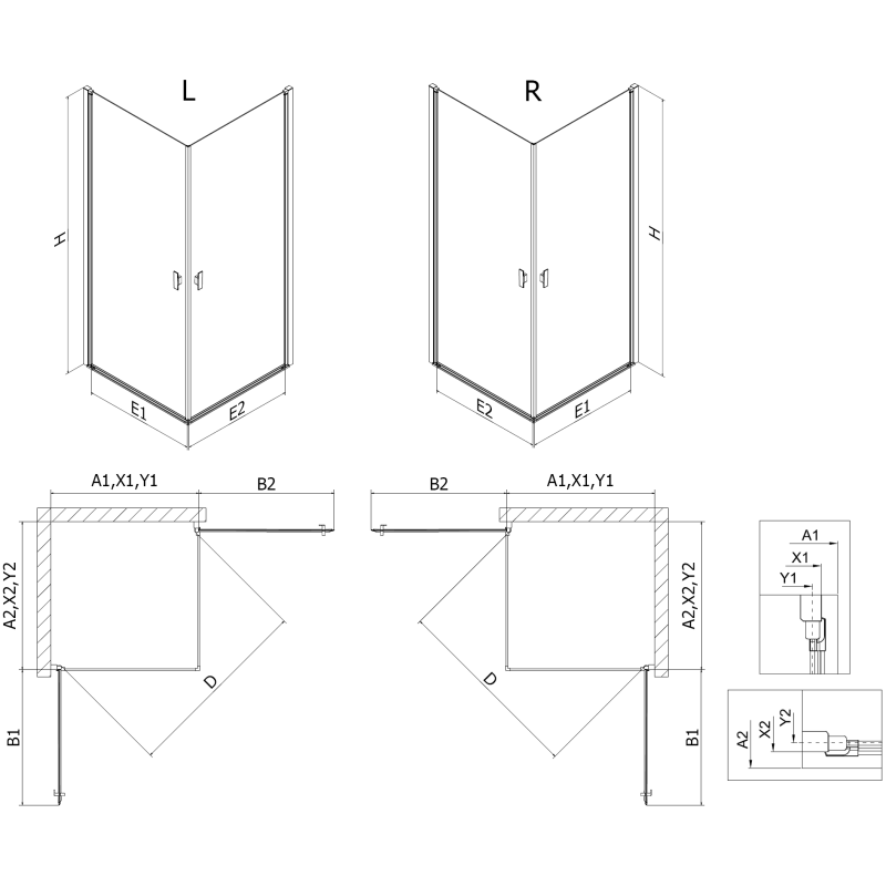 Mexen Mist-B Duo sprchovací kút 90 x 70 cm, čierna mriežka, čierna - 8A2-090L-070P-70-77