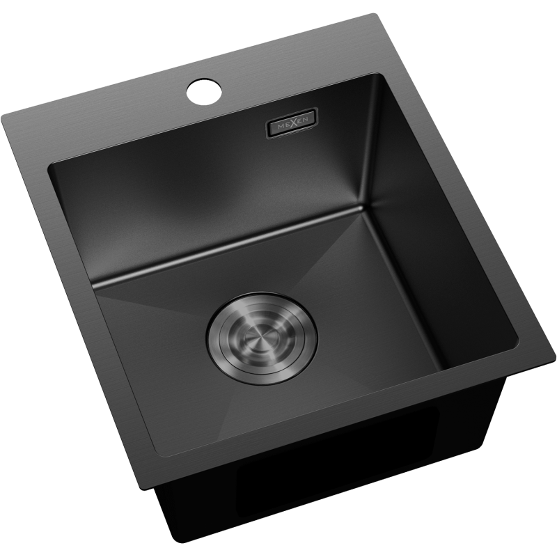 Mexen Solix oceľový kuchynský drez s jednou komorou 400 x 450 mm, čierny - 6401401000-70