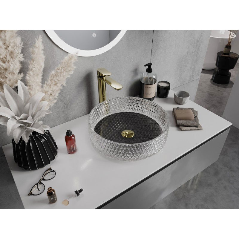 Mexen Aura sklenené umývadlo na dosku 39 x 39 cm, priehľadné/čierne - 24013971