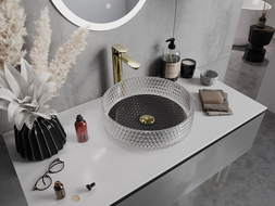 Mexen Aura sklenené umývadlo na dosku 39 x 39 cm, priehľadné/čierne - 24013971