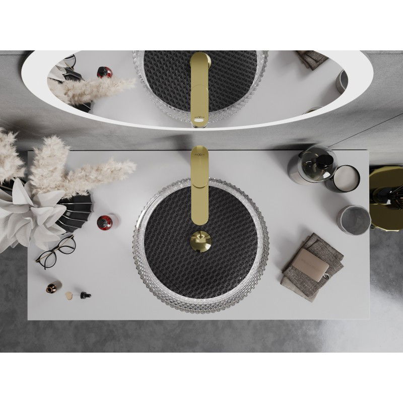 Mexen Aura sklenené umývadlo na dosku 39 x 39 cm, priehľadné/čierne - 24013971