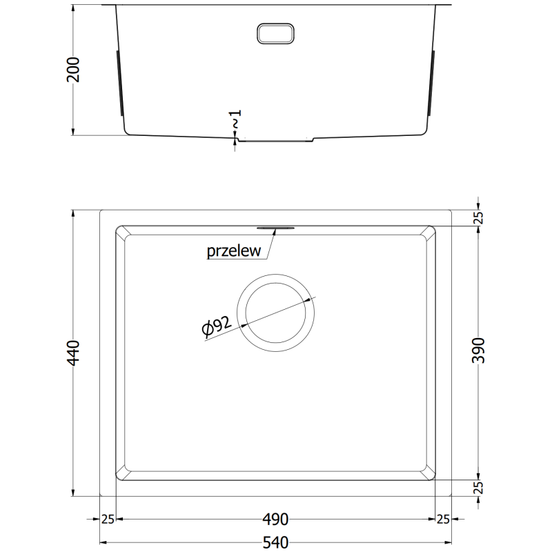 Mexen Trixo oceľový drez 1-komorový 540 x 440 mm, zlatý - 6414541000-55