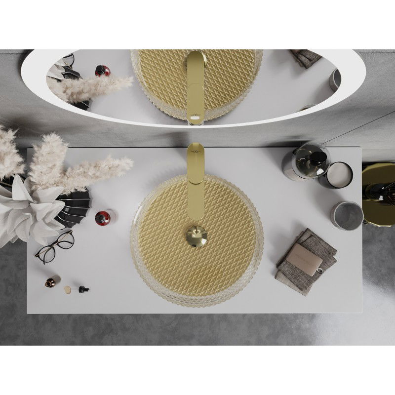 Mexen Aura sklenené umývadlo na dosku 39 x 39 cm, transparentné/zlaté - 24013951