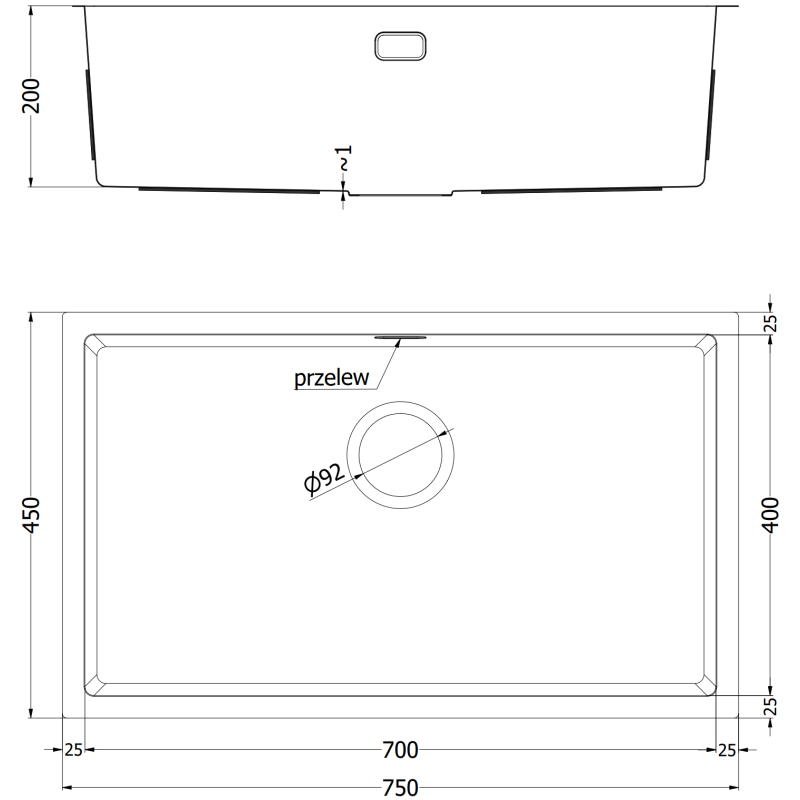 Mexen Trixo nerezový drez 1-komorový 750 x 440 mm, meď - 6415751000-65