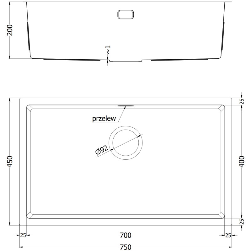 Mexen Trixo oceľový drez s jednou komorou 750 x 440 mm, meď HC - 6415751000-65HC